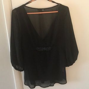 H&M black 3/4 sleeve embellished blouse